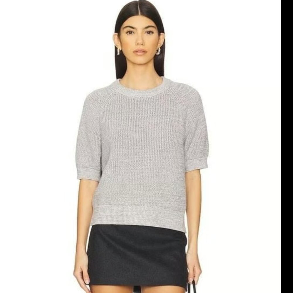 White + Warren Cotton Rope Crewneck Color Pale Grey Cord short sleeve Size M